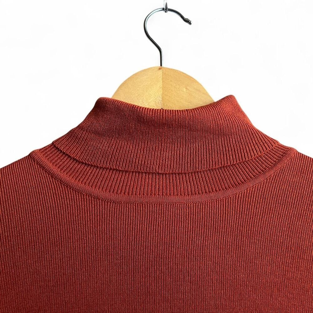 00’s Y2K Chico’s Rich Pumpkin Orange Long Sleeved Turtleneck W/Ribbed Paneling - Picture 3 of 8